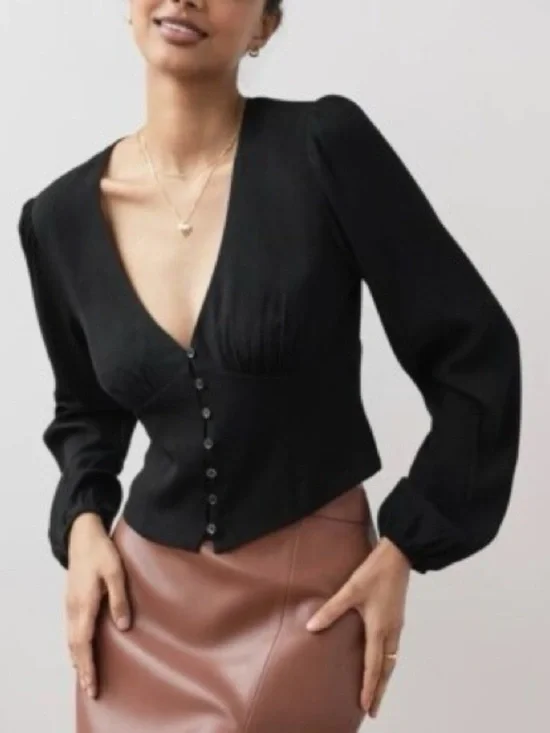 Aritzia Spellbound Black Blouse | Bell Sleeves | Vneck | Size S - Picture 1 of 7